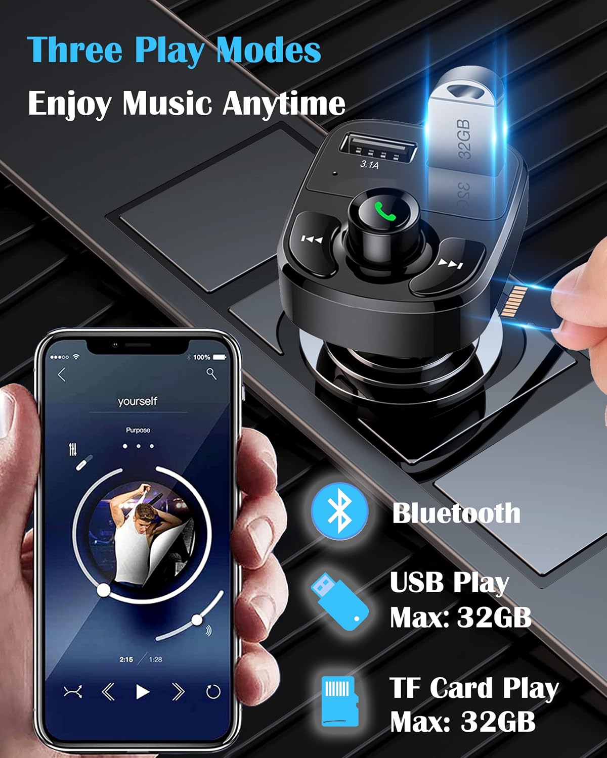 Thumbnail 6 de LIHAN HY82 Bluetooth 5.3 FM Transmitter with Dual USB Charging and Hands-Free Calls