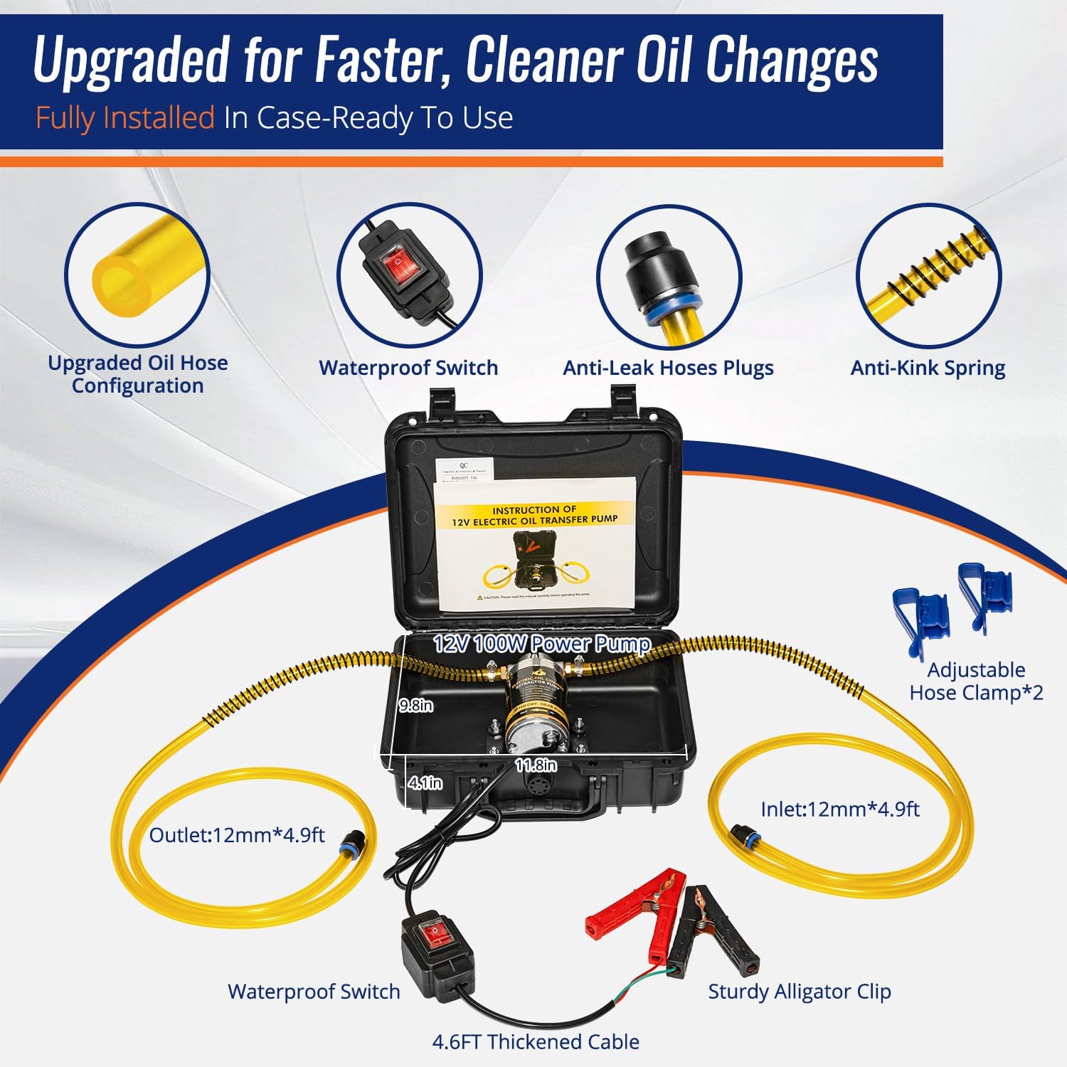 Detalle de FACFUEL Electric Oil Extractor Pump (12/24V, 100W) Oil Change Transfer Kit with Storage Case