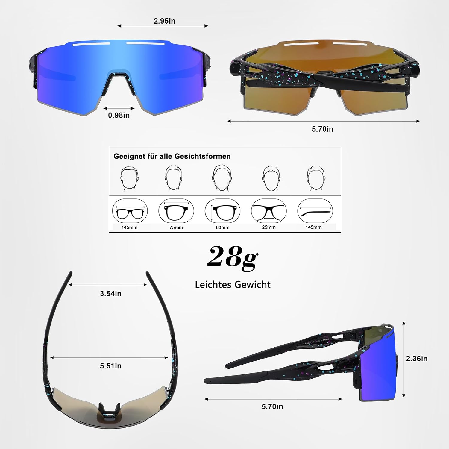 Detalle de DUDUKING Fahrrad-Sonnenbrille mit UV400-Schutz und Baseball-Brillenrahmen (31 g)