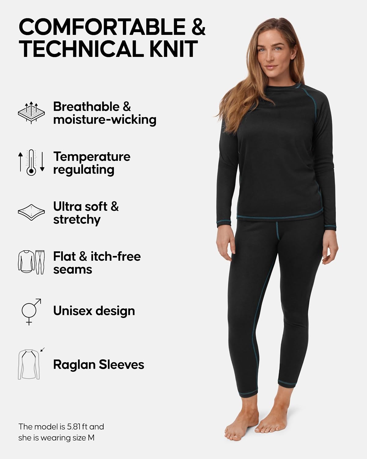 Detalle 2 de Danish Endurance Thermal Underwear Base Layer Set (Recycled) – Unisex Long Johns & Long Sleeve Top