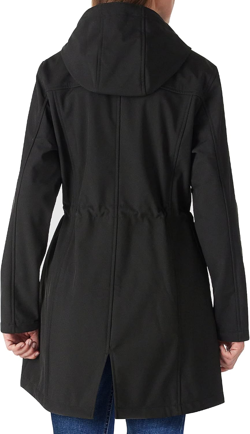 Detalle de Lange Damen-Regenjacke Softshell mit Kapuze – Übergangsjacke mit Fleecefutter, wind- und wasserdicht