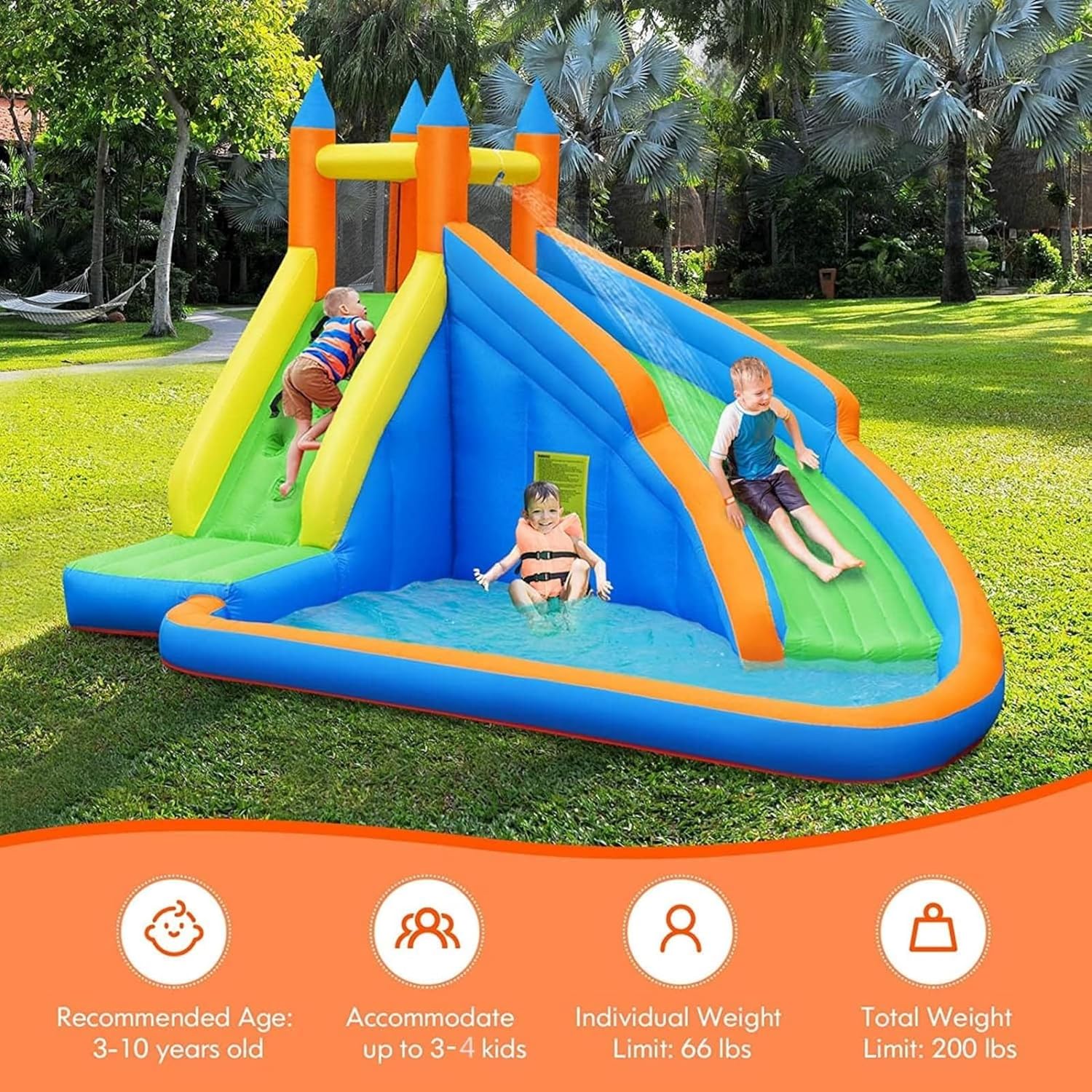 Detalle de Costzon Inflatable Water Slide: Giant Backyard Water Park with Climbing Wall and Splash Pool