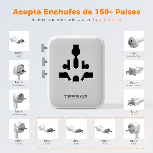 Thumbnail 6 de Adaptador Enchufe Universal TESSAN con 2 USB A, 2 USB C y 1 CA para viajes