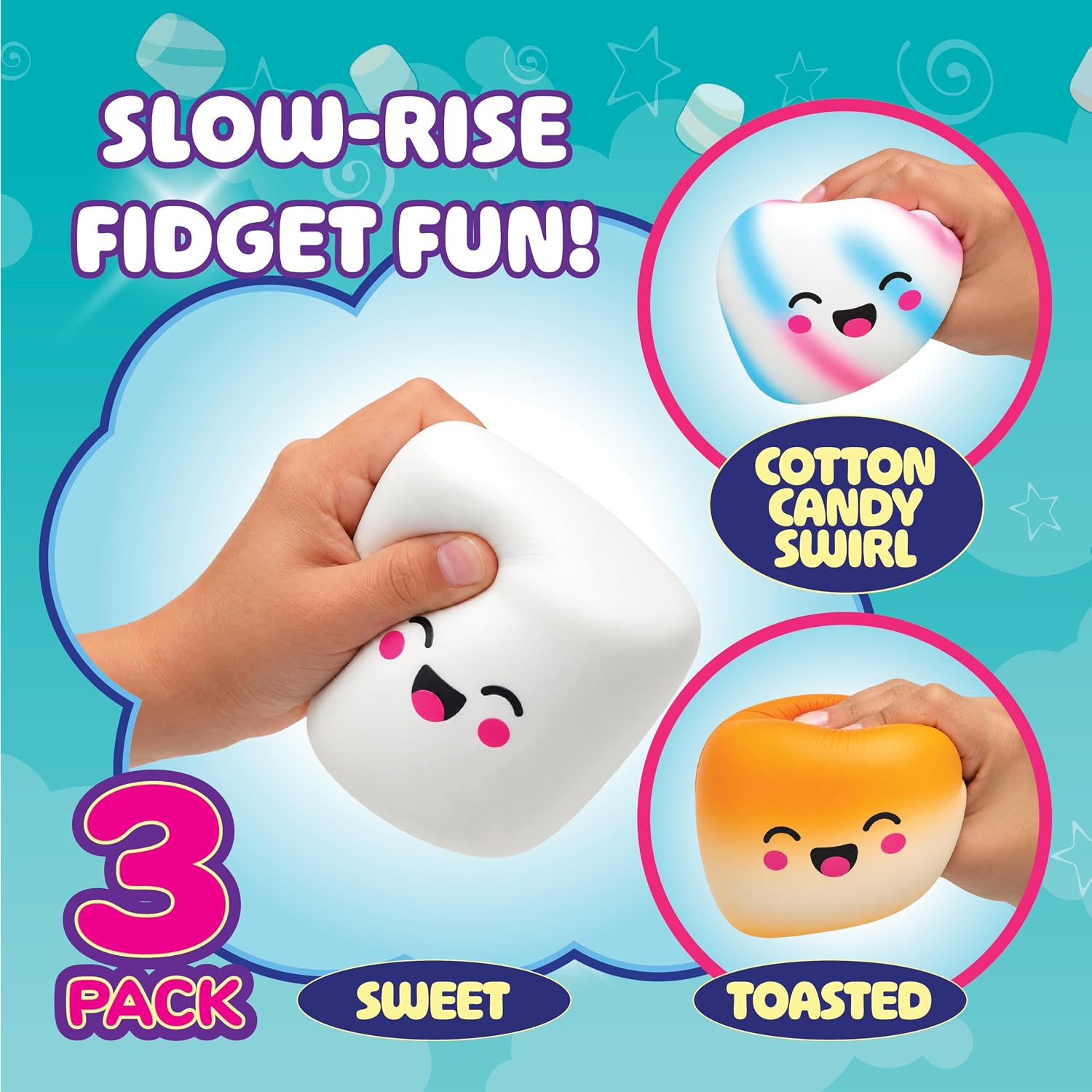 Detalle 2 de PlayMonster 26363 Squeeze Please Marshmallow Fidget Toys, 3-Pack, Slow-Rise Foam