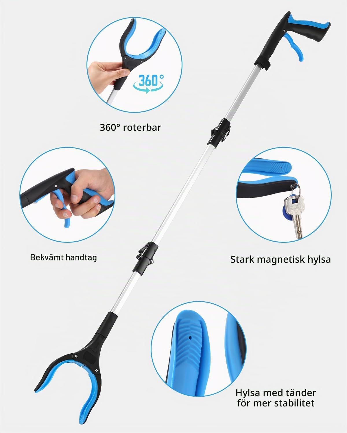 Detalle de FAOKZE hopfällbar griptång 110 cm i aluminium med magnetspets