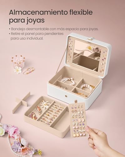 Detalle de SONGMICS Caja Joyero con Espejo GISELLA, 2 Niveles – 17,6 x 22 x 11 cm