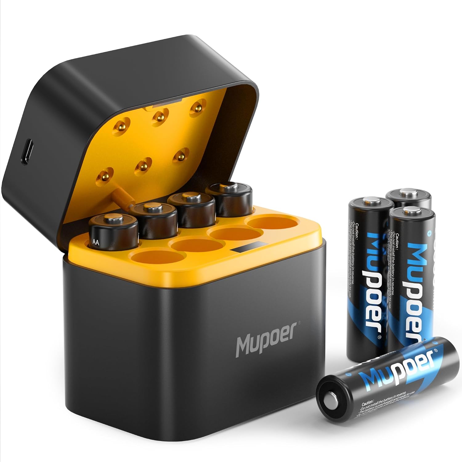 Detalle de Rechargeable AA Lithium Batteries with Charger by Mupoer – 8 Pack