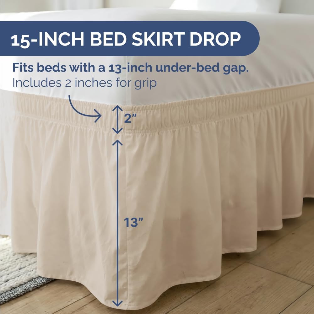 Thumbnail 3 de Wrap Around Dust Ruffle Bed Skirt (Wheat) for King Size Beds with 15 Inch Drop