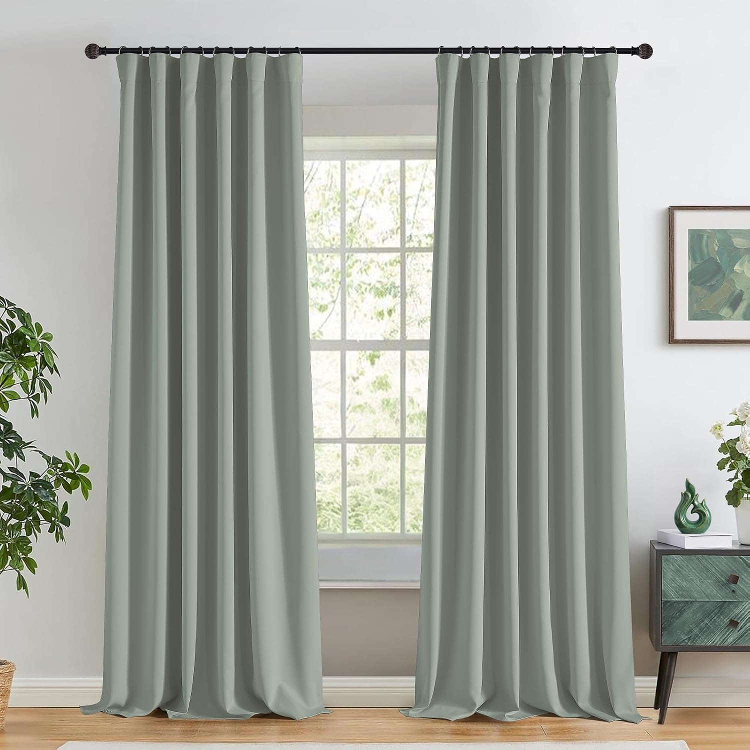 Detalle de RYB HOME Cortinas 100% Opacas Sage Green