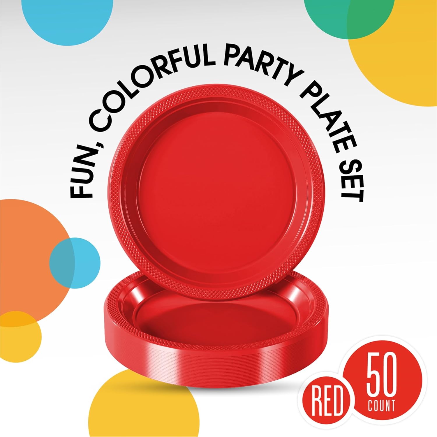 Thumbnail 1 de Exquisite Party Solids Red 7-Inch Heavy Duty Disposable Plates (50 Ct) - Red Plastic Dessert Plates