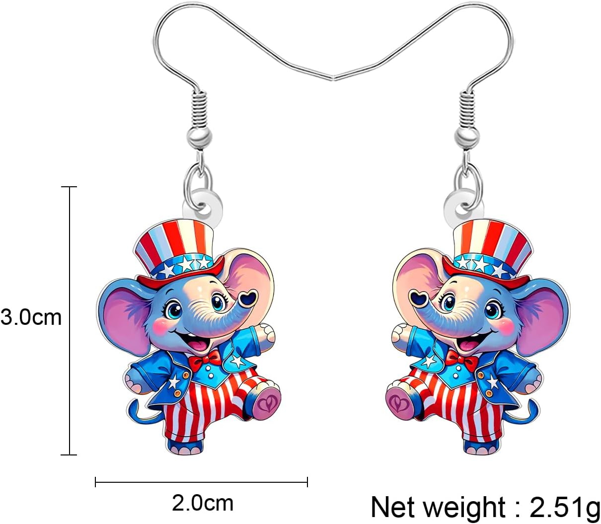 Detalle de YAYAKO Acrylic Cute Elephant Earrings – Lightweight Acrylic Dangle Jewellery