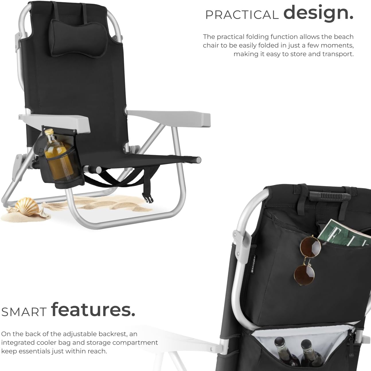 Detalle de tectake 406262 strandstolar, 2-pack med fem rygglägen och kylväska