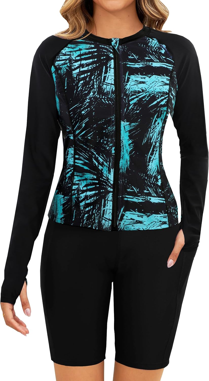 Detalle 2 de Arolina Women's Rash Guard Long Sleeve Swim Shirt with Shorts: 3-Piece Set for Sun Protection and Comfort (2026)