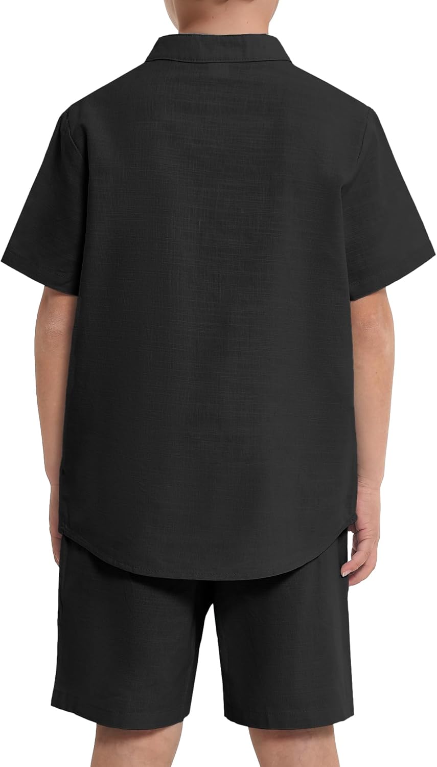Detalle 2 de JiAmy Boys Clothing 2 Piece Set: Henley Top and Shorts Kit for 5–14 Years