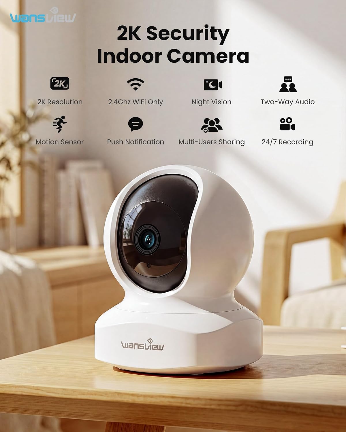 Detalle 2 de wansview Q5 2K Indoor Pet Camera with Pan/Tilt