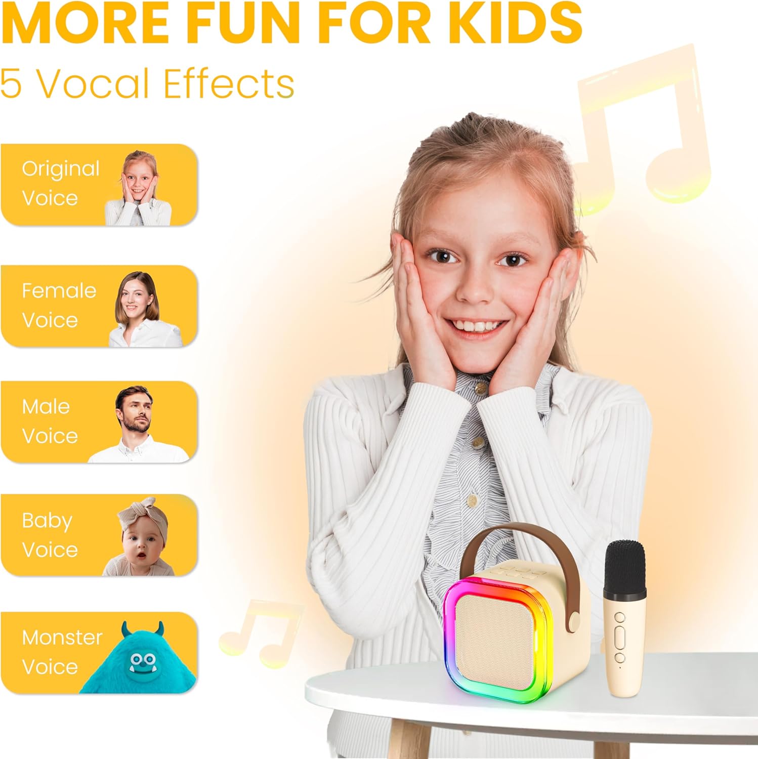 Thumbnail 2 de Ankuka Karaoke Machine for Kids & Adults with Wireless Microphone, Portable Bluetooth Speaker (Beige)