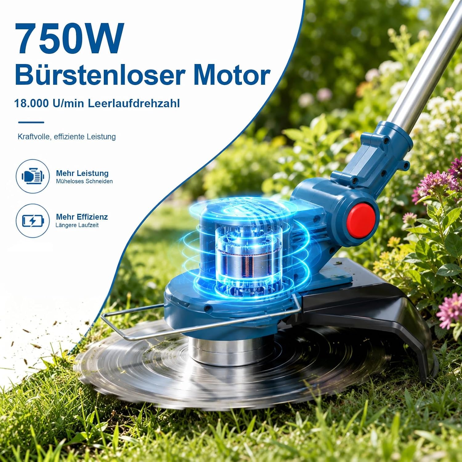 Detalle 2 de Fiutazge Akku-Rasentrimmer für Makita-Akkus (Blue) mit 5 Klingentypen & Tap&Go (ohne Akku)