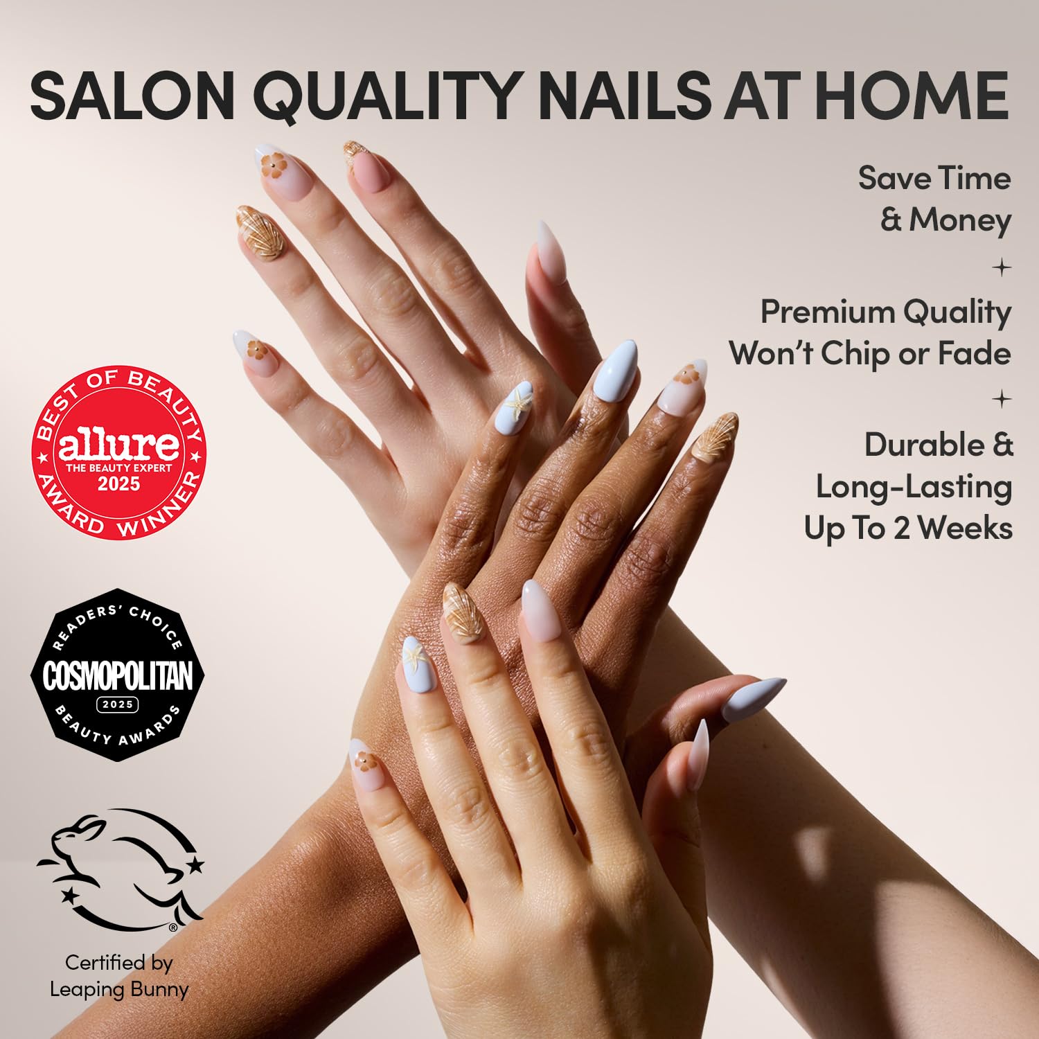 Thumbnail 1 de Glamnetic Sea Star Press On Nails – Short Almond Seashell Set