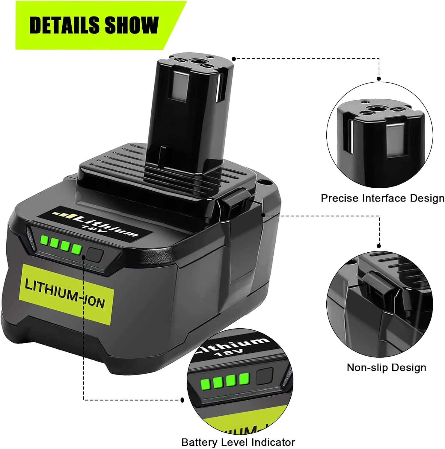 Detalle 2 de KUNLUN 18 V 5,5 Ah Li-ion-ersättningsbatterier för Ryobi ONE+, 2-pack
