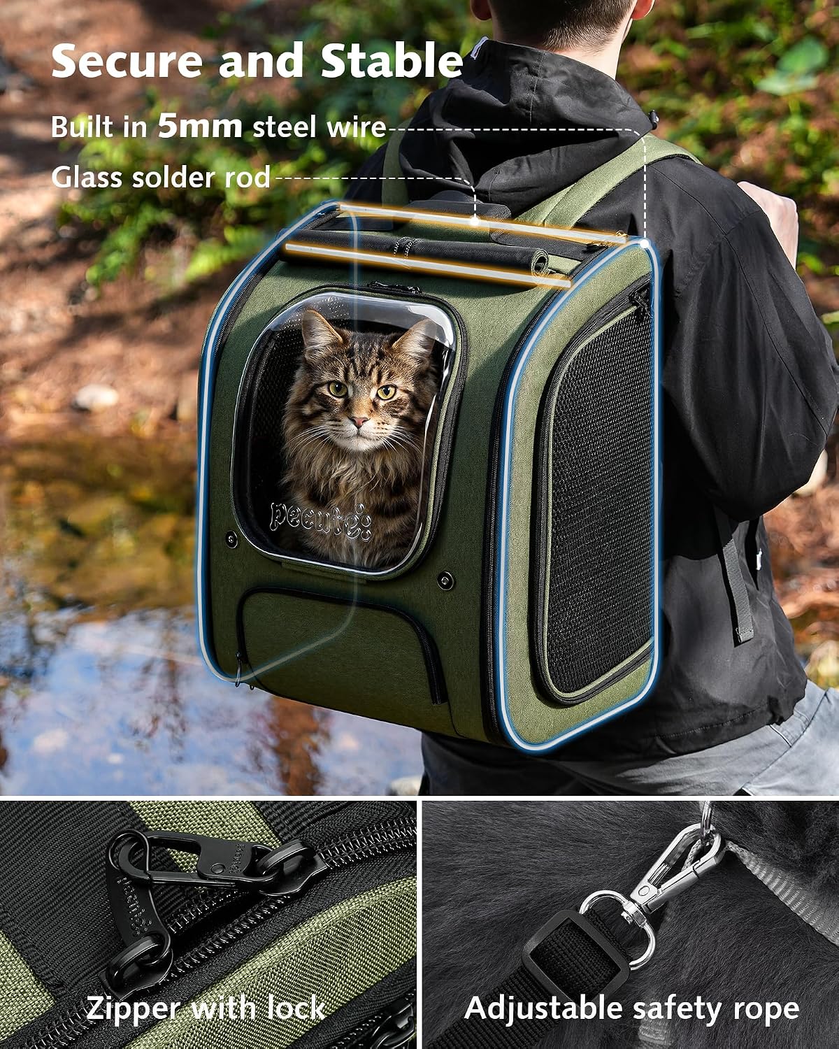 Thumbnail 3 de Pecute Katzenrucksack XXL Grün – Geräumig, ergonomisch und outdoor-tauglich