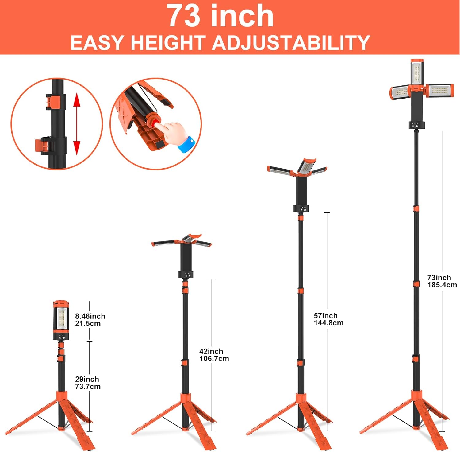 Detalle de T-SUN Waterproof Camping Light with Tripod – 9000mAh, 3500LM, USB Rechargeable LED Work Light
