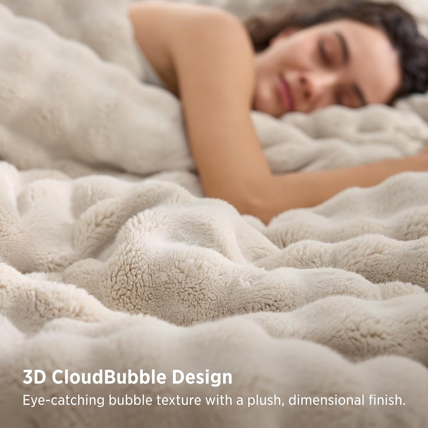 Detalle de Bedsure BB649B3 Cloud Bubble Queen Comforter Set, Beige Flannel