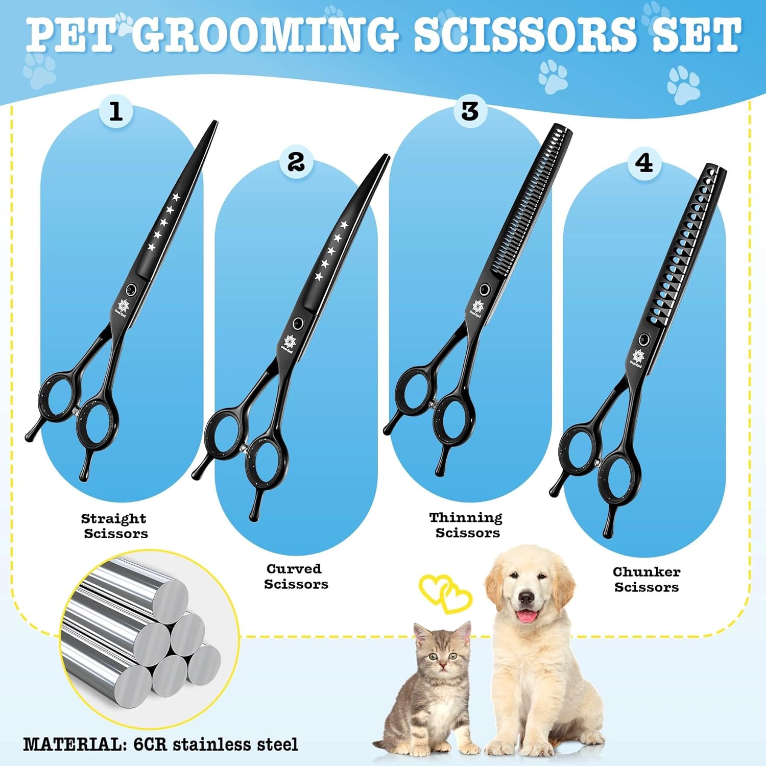 Detalle 2 de Dream Reach 7" Dog Grooming Scissors Kit — 6-piece set ✂