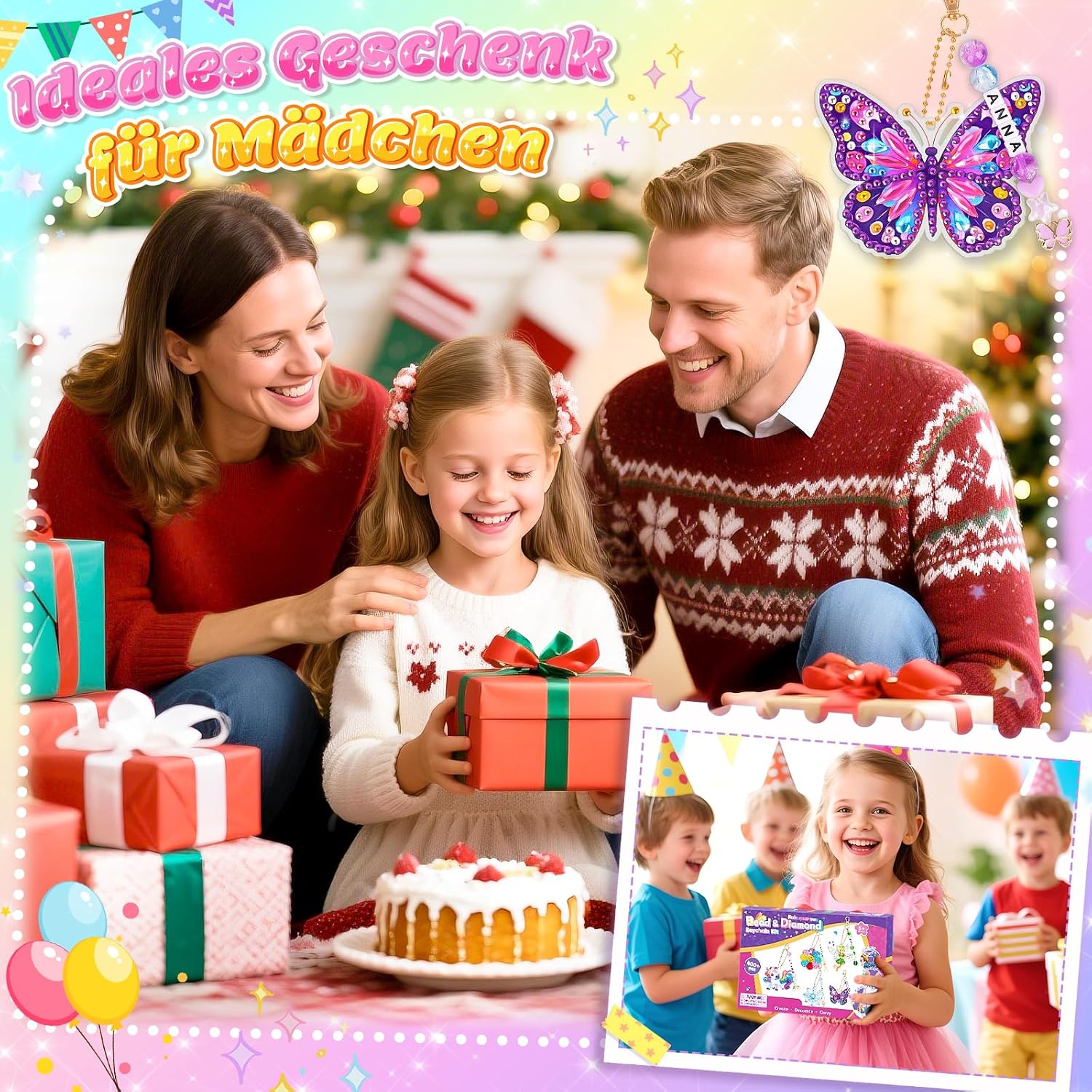 Thumbnail 6 de Geschenk Mädchen Diamond Painting 2-in-1 Bastelset – Schlüsselanhänger & Diamantenschmuck (6 Motive)
