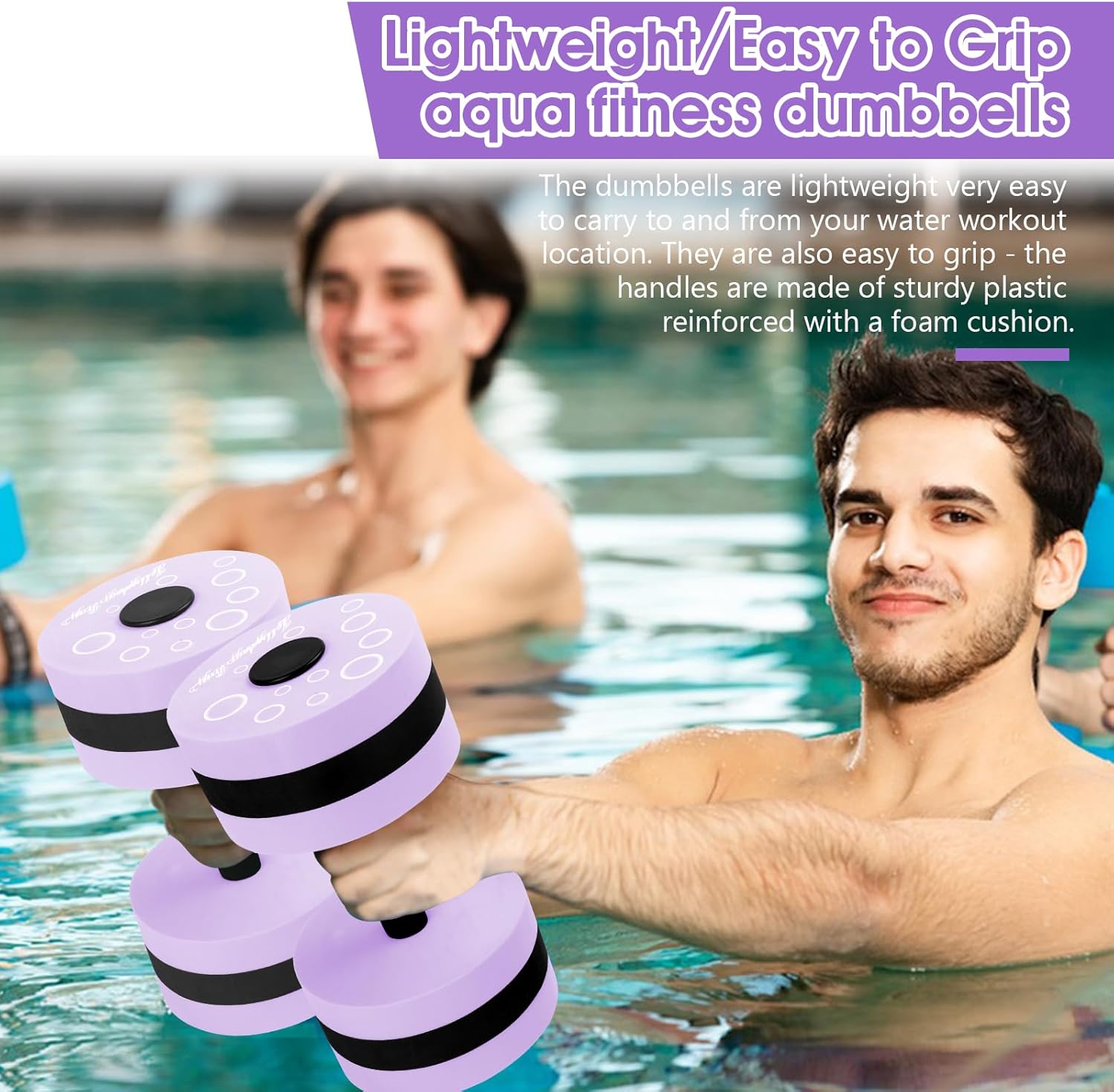 Detalle de Jellydog Aquatic Exercise Dumbbells (2-Pack) – EVA Foam Water Ring Dumbbells for Pool Fitness