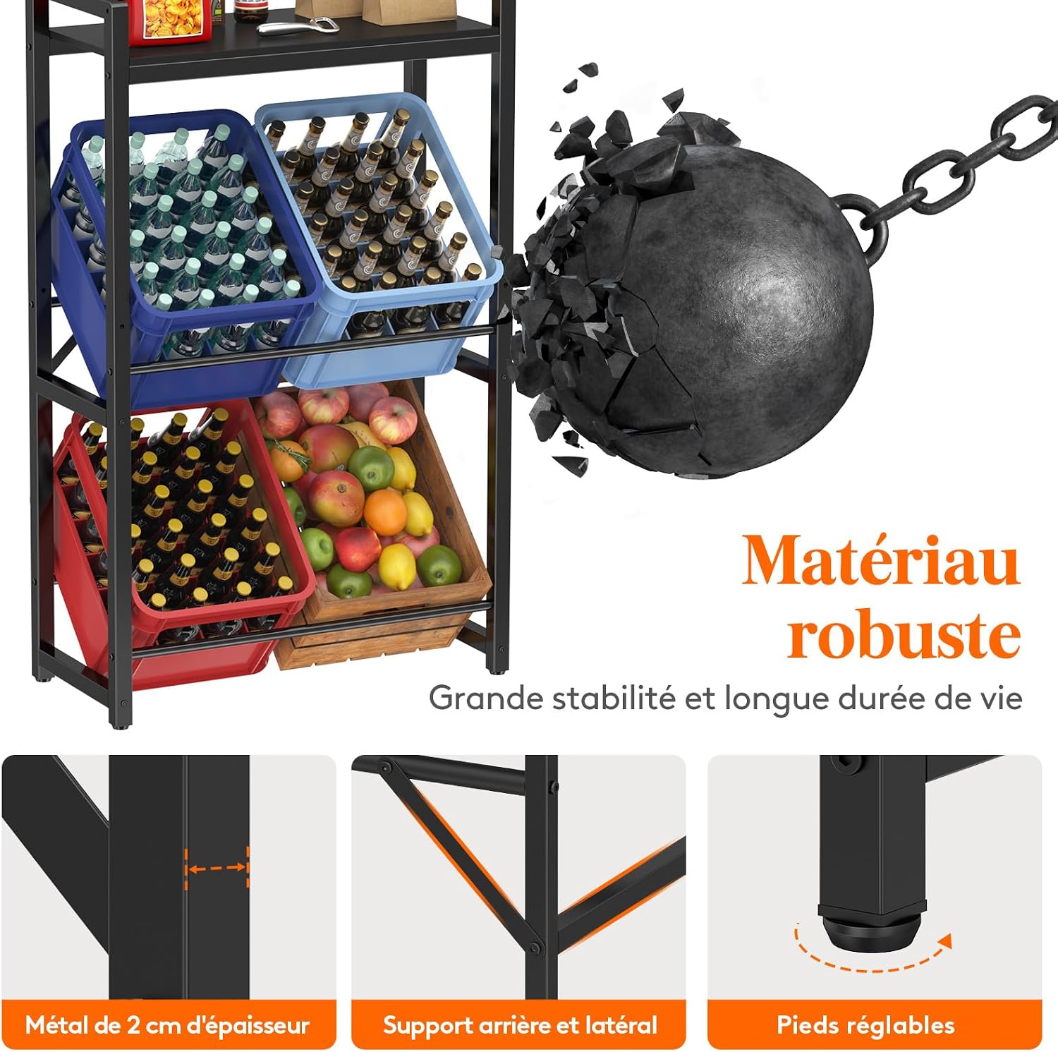 Detalle de Lifewit 24187 drankkrattenrek voor 4 kratten met bovenplank