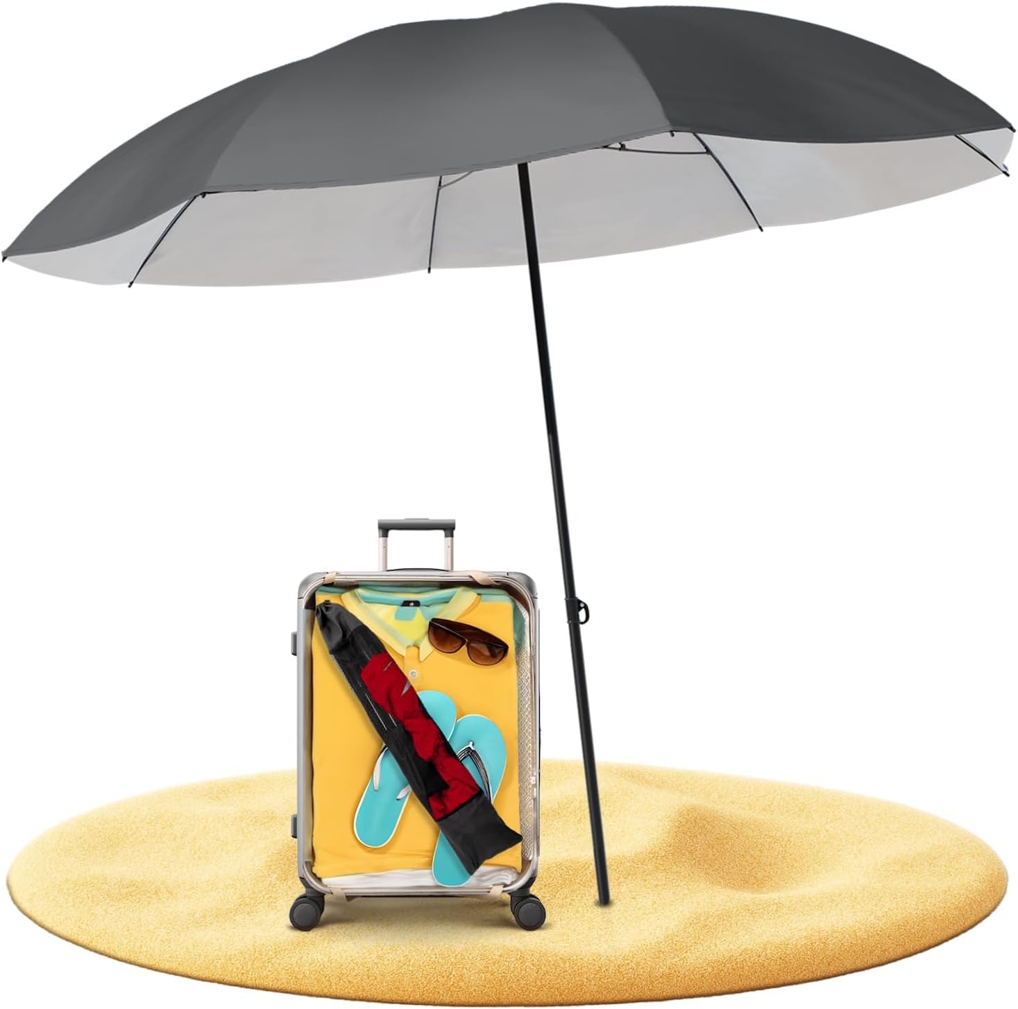 Detalle de STYNGARD Reise Sonnenschirm NIZZA – UV50+ Strandschirm, Ø155 cm, grau, kompakt mit Abspannleinen