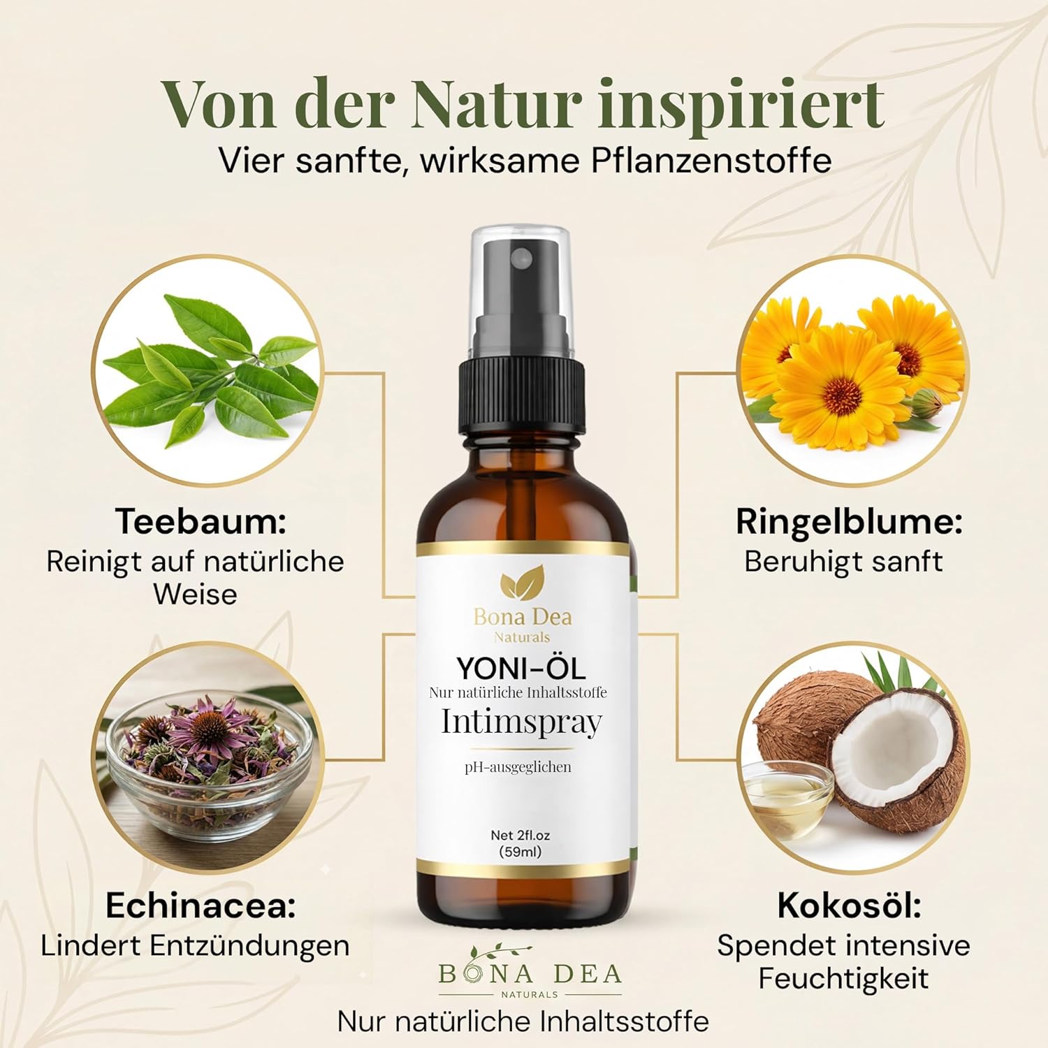 Detalle 2 de Bona Dea Naturals Intimspray für Frauen (59 ml) – milde Pflege bei Scheidentrockenheit