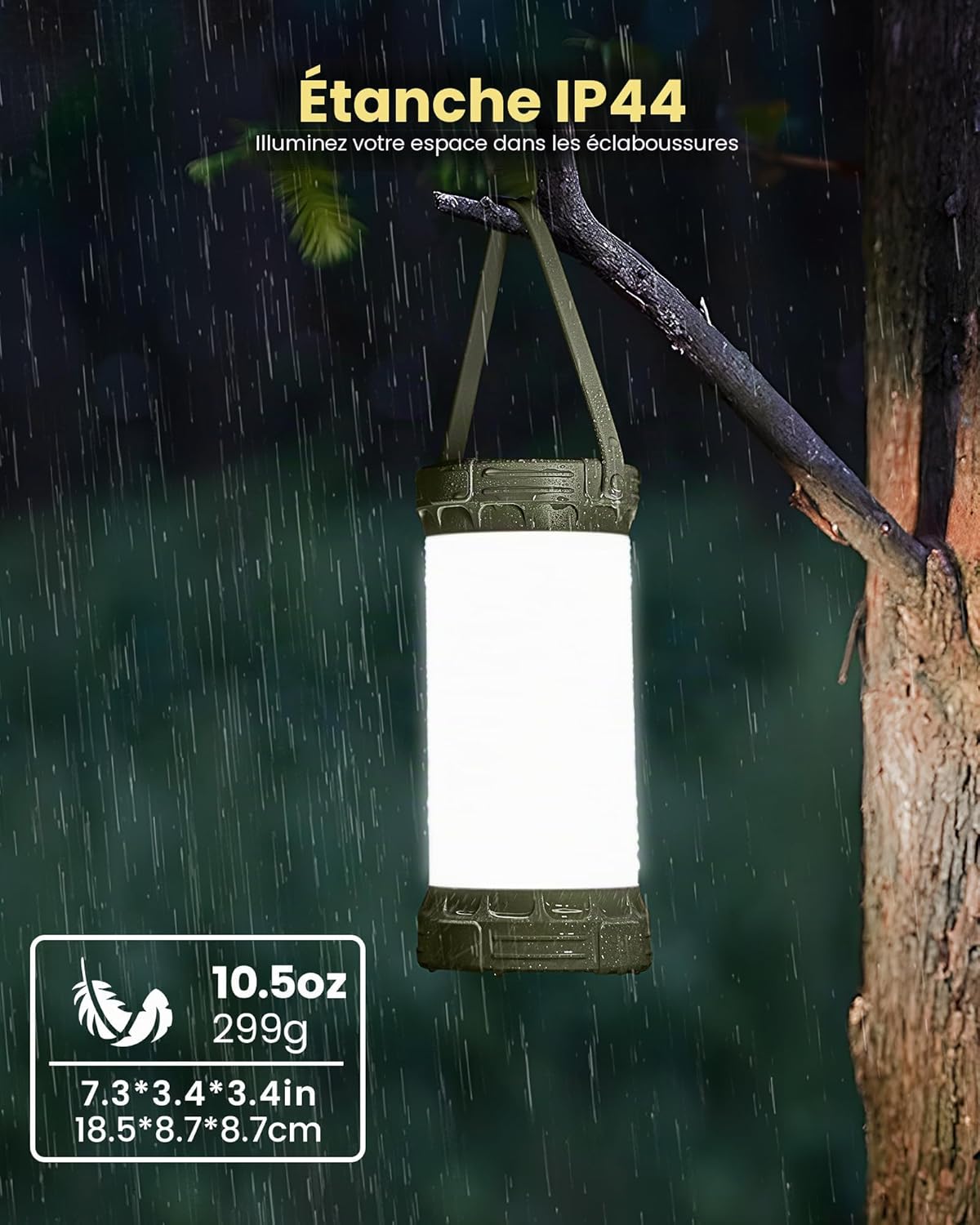 Detalle de Glocusent Lampe Camping Rechargeable — 1500 lm, 135 LEDs, 200 h d’autonomie, 3 températures, USB‑C