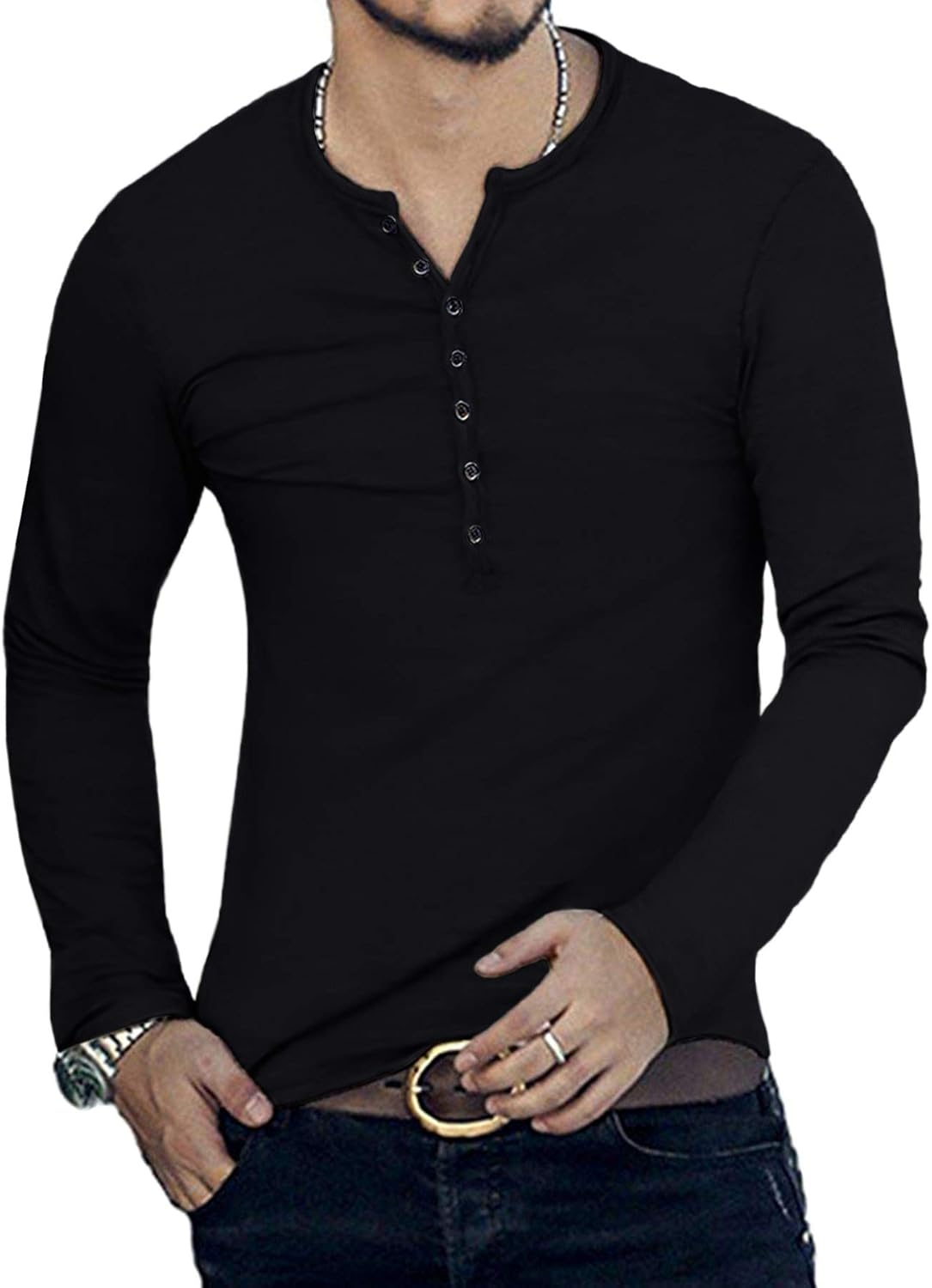 Thumbnail 1 de KUYIGO Herren Henley T-Shirt Slim Fit aus Baumwolle mit Knopfleiste