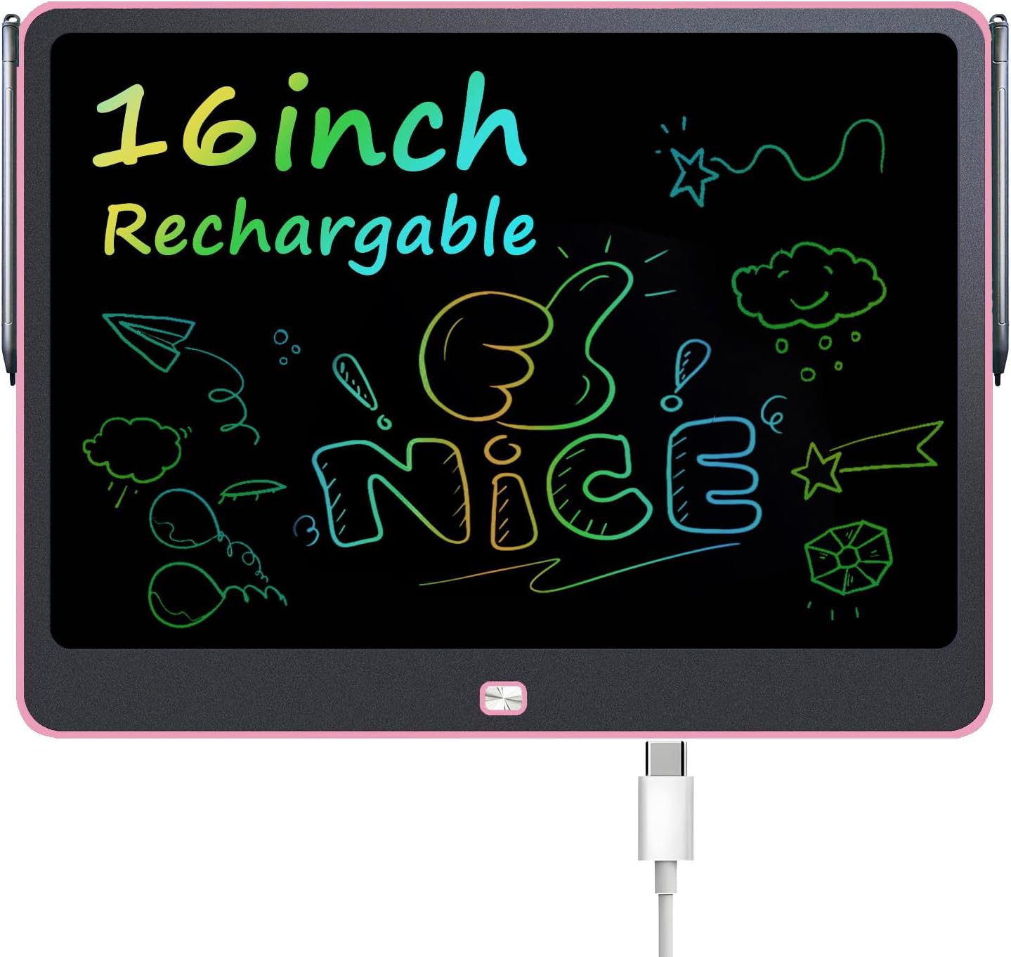 Detalle de Rechargeable 16-Inch LCD Writing Tablet for Kids (Pink) – Doodle Board for Ages 3–8