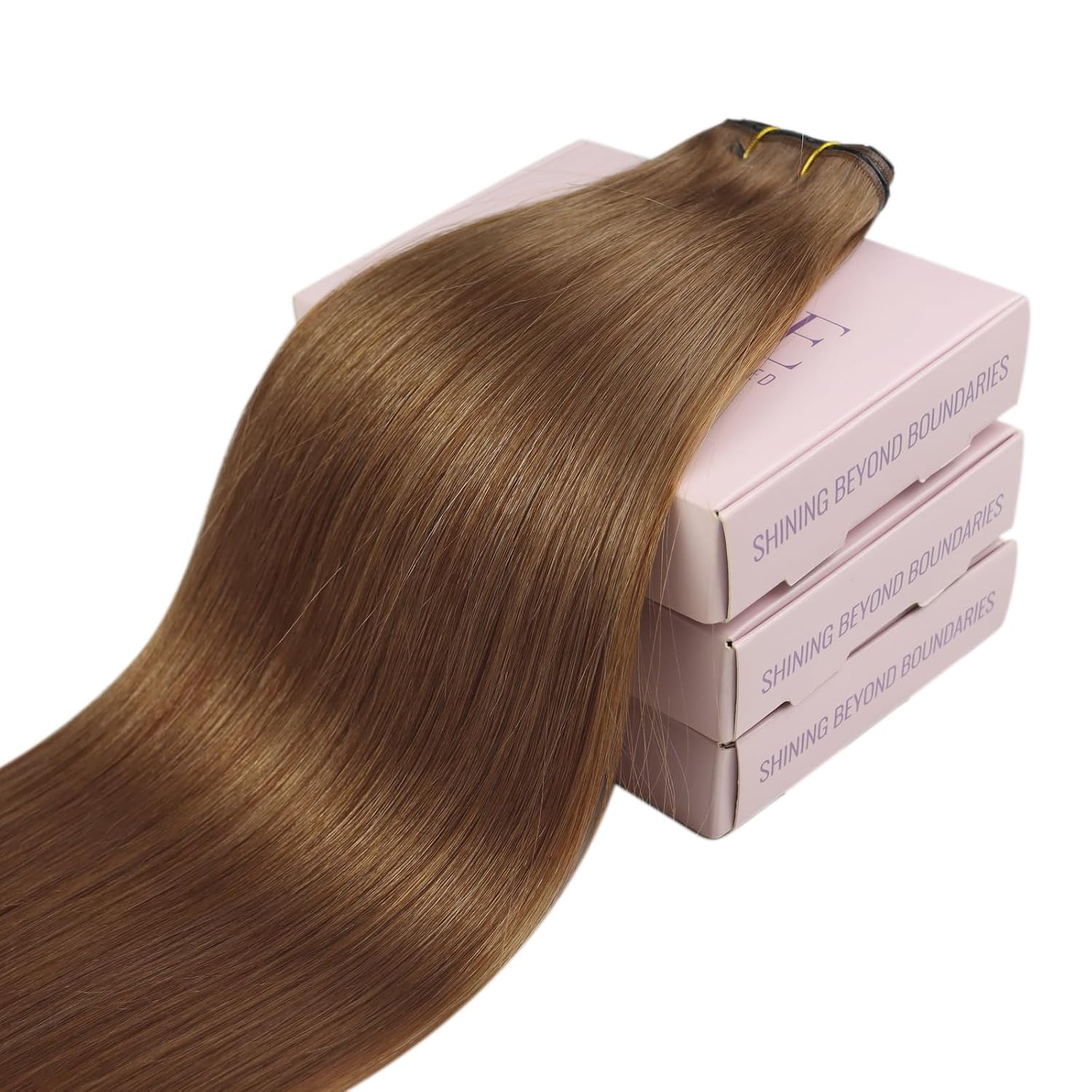 Detalle de Fshine Butterfly Extensions Rotbraun – 50 cm, 100 g, Echthaar mit PU-Weft