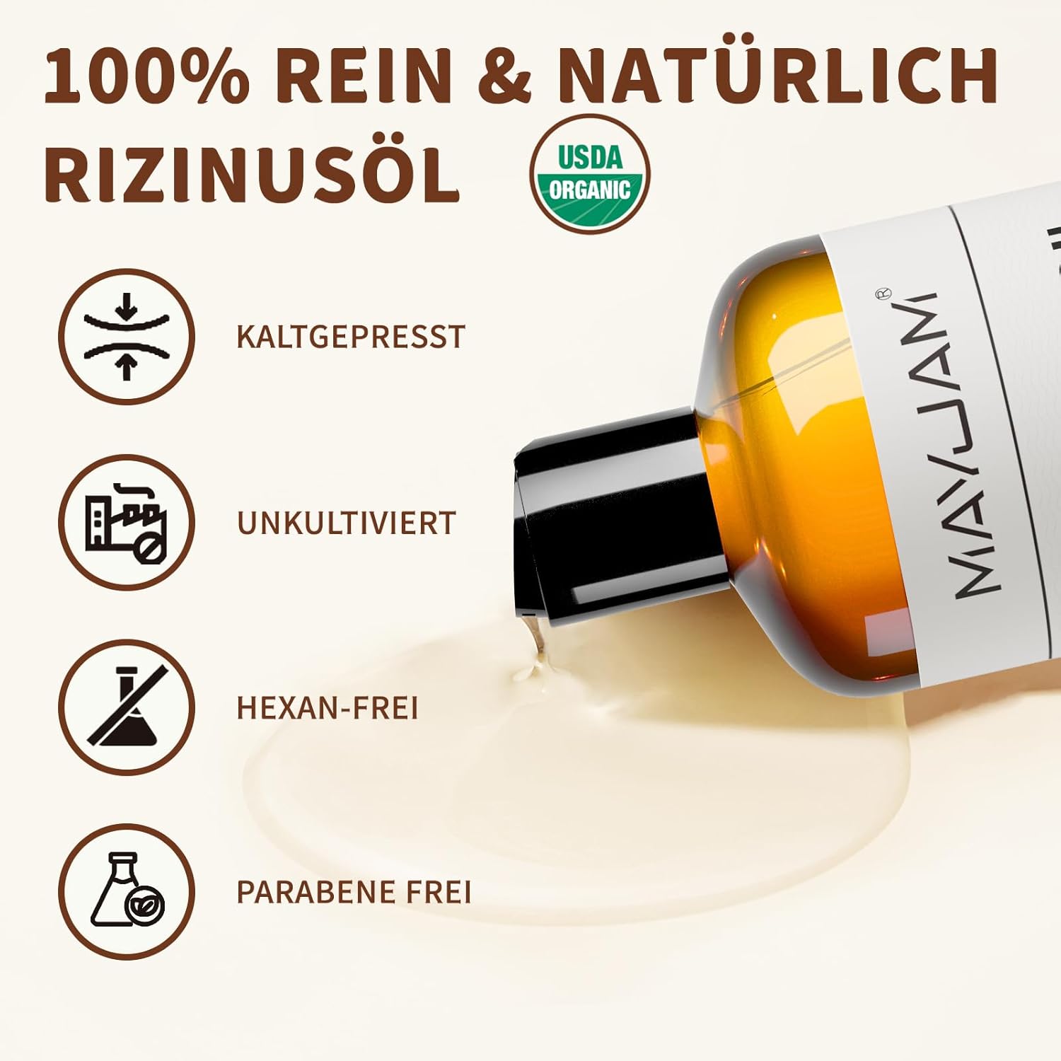 Detalle 2 de MAYJAM Bio Rizinusöl kaltgepresst 100% rein, 473 ml – Haaröl, Wimpern- und Augenbrauenpflege