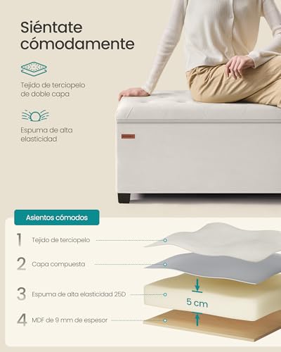 Detalle 1 de SONGMICS Puff de Almacenaje con Patas 🛋️ 110 cm