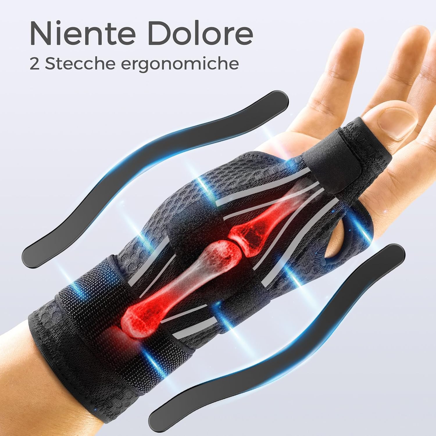 Detalle de FREETOO tutore pollice destro e sinistro ergonomico per tendinite, rizoartrosi e De Quervain (S/M, bianco/nero)