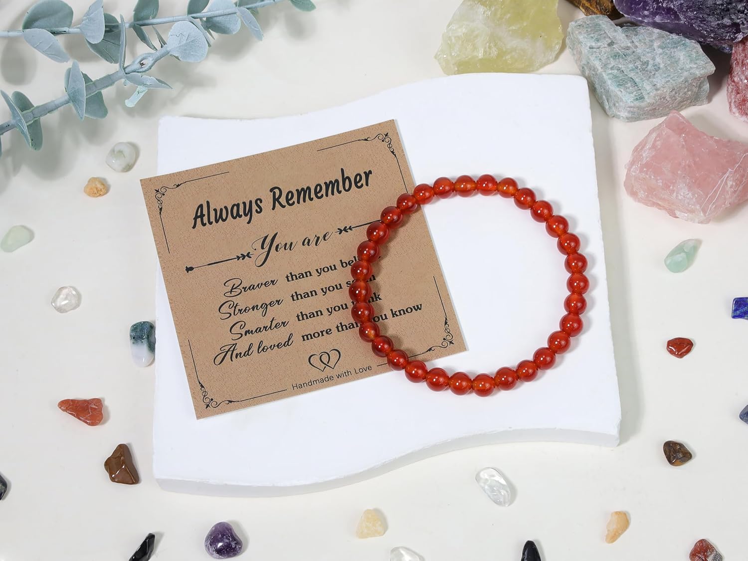 Detalle de QINJIEJIE Naturstein Armband 4/6 mm – Karneol Glücksarmband aus echten Edelsteinen