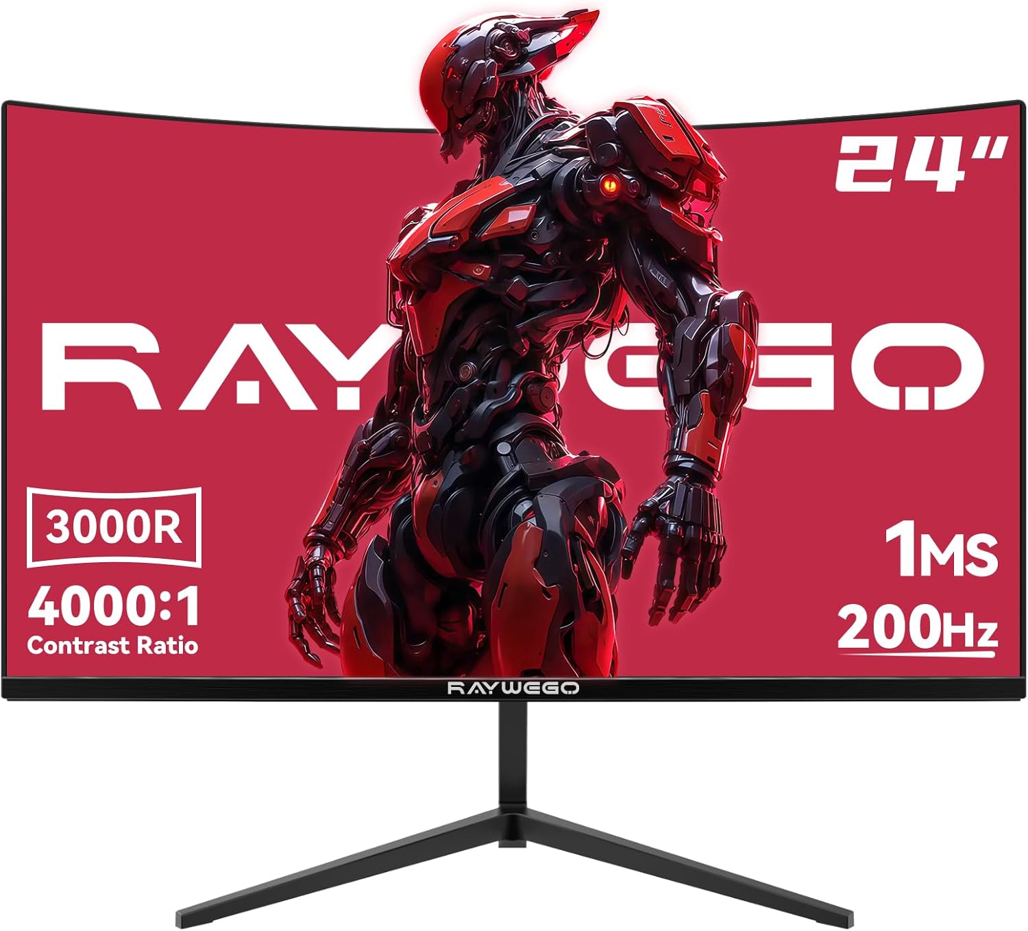 Raywego 24-Inch Curved Gaming Monitor: 200Hz/180Hz, 1080p, 1ms MPRT, FreeSync