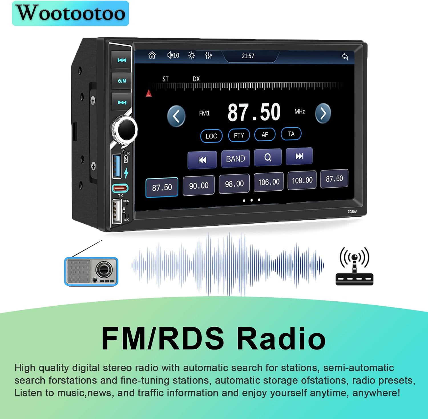 Thumbnail 4 de Autoradio 2 DIN 7" touchscreen con Wireless CarPlay e Android Auto