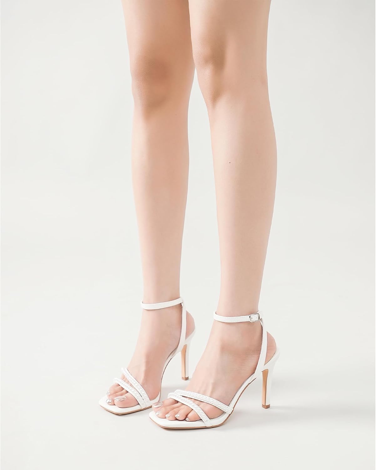 Detalle de LULLASONG Women’s Strappy Ankle Strap High Heels Square Open Toe Sandals (3.5-Inch Heel)