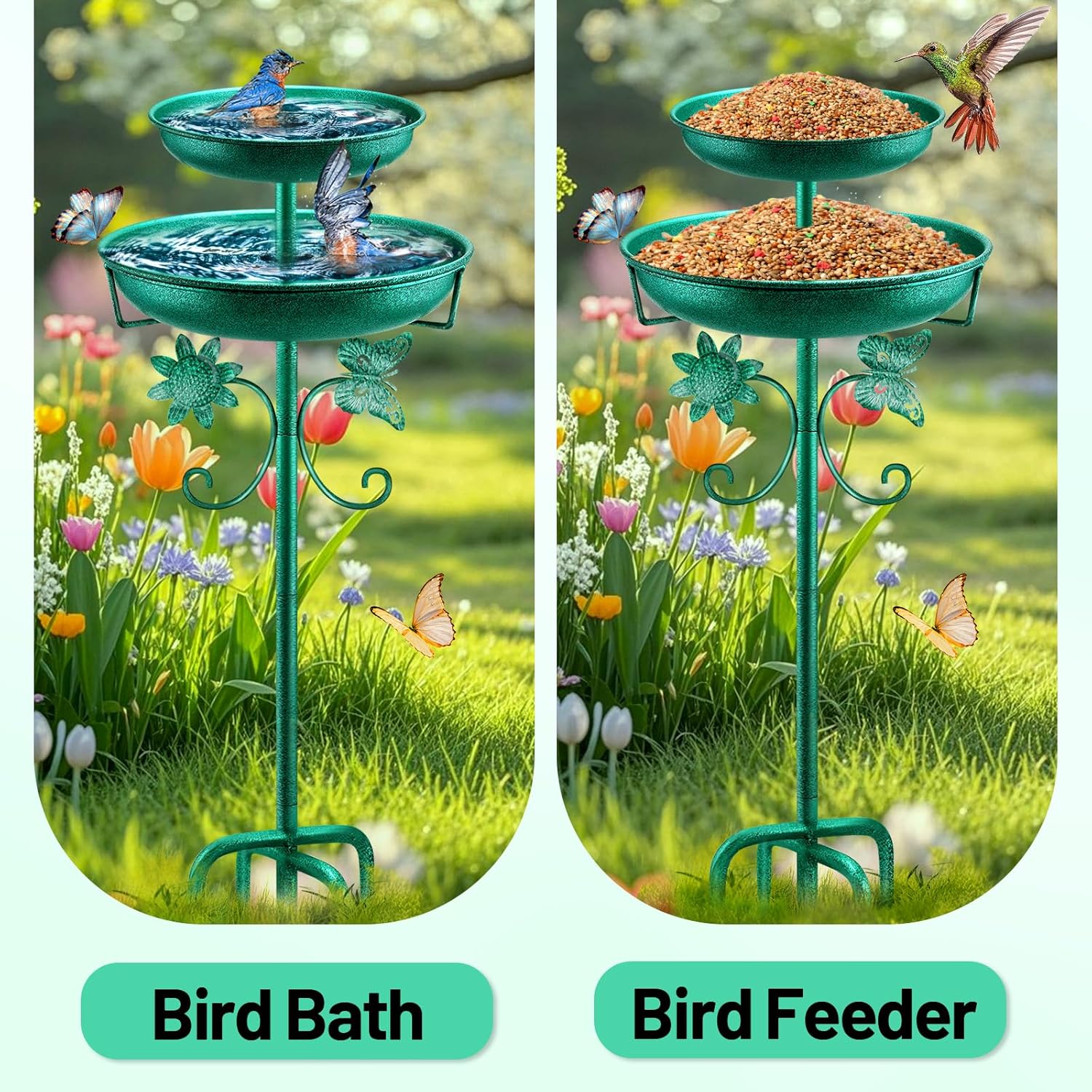 Detalle 2 de Metal Bird Bath for Outside (42In) Double Vintage Freestanding Birdbath & Feeder with 5‑Pronged Base