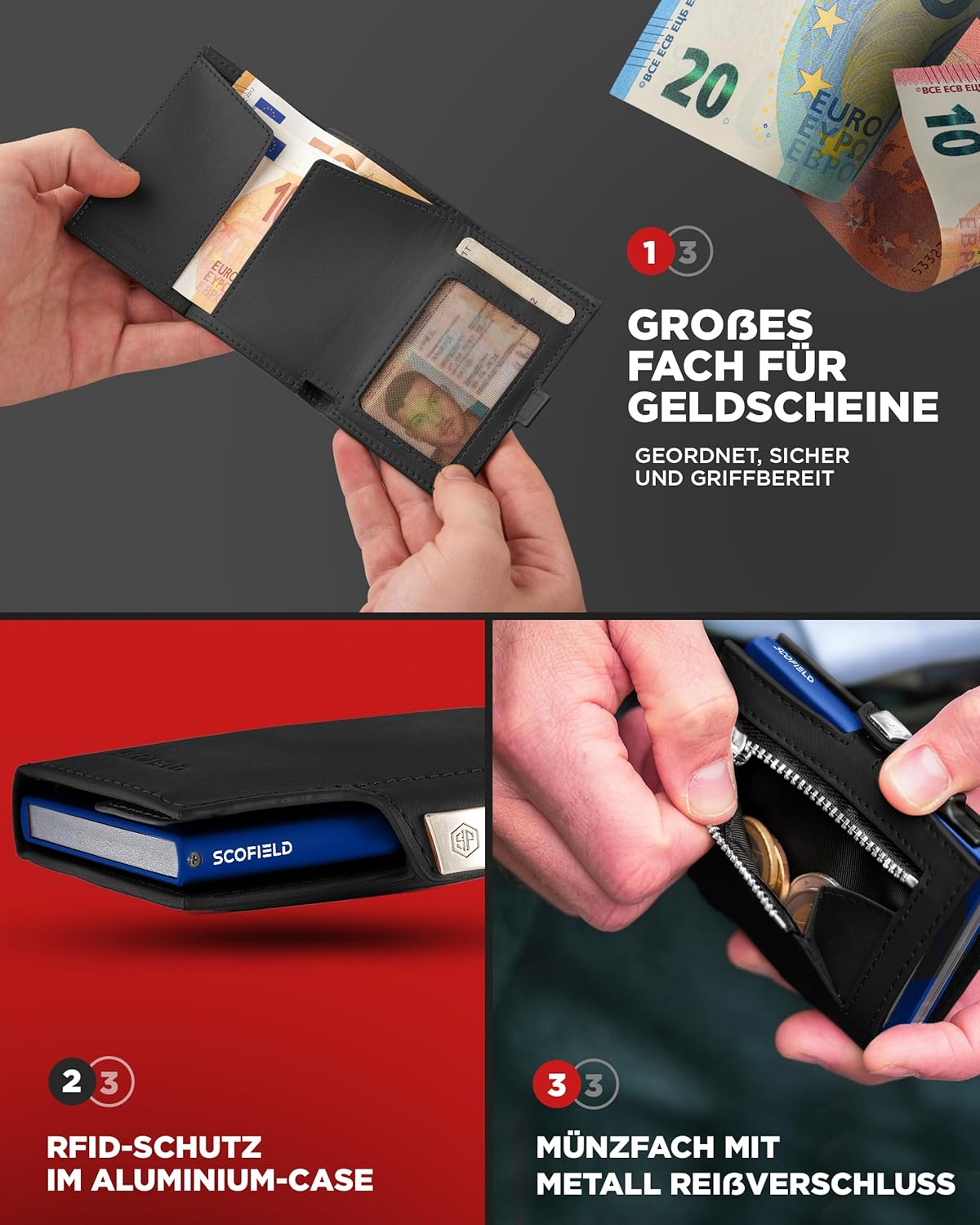 Thumbnail 3 de SF SCOFIELD Duality Classic Slim Wallet mit Münzfach – RFID-Schutz & Airtag-Kompatibilität