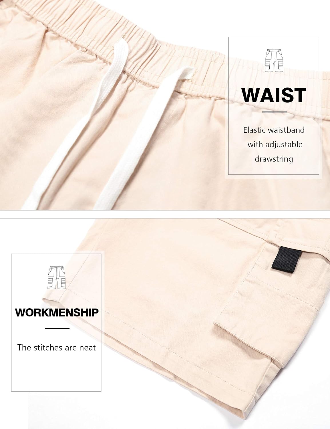 Thumbnail 3 de APTRO DE000603-P Men's Cotton Cargo Shorts, Relaxed Fit, Elastic Waist
