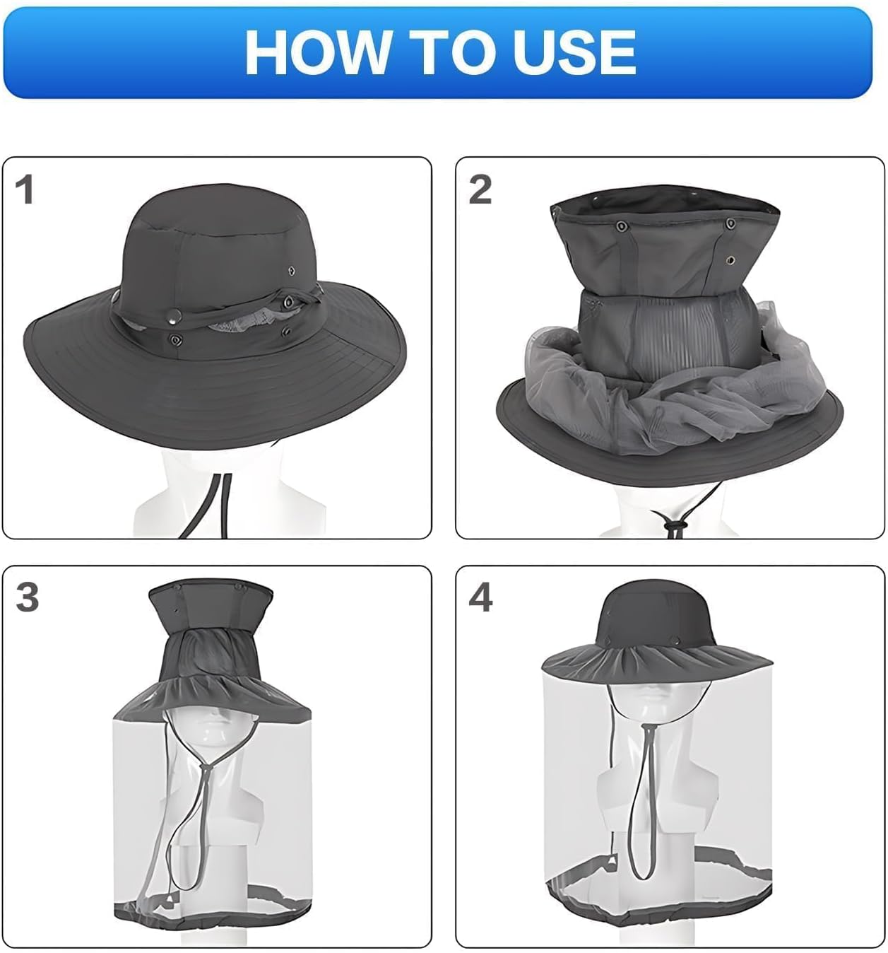 Thumbnail 3 de Mosquito Sun Net Hat Cap — UPF 50+ sun hat
