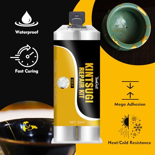 Detalle de Kintsugi Kit YumCraft: Kit Kintsugi con polvere d'oro e argento per ceramica e vetro