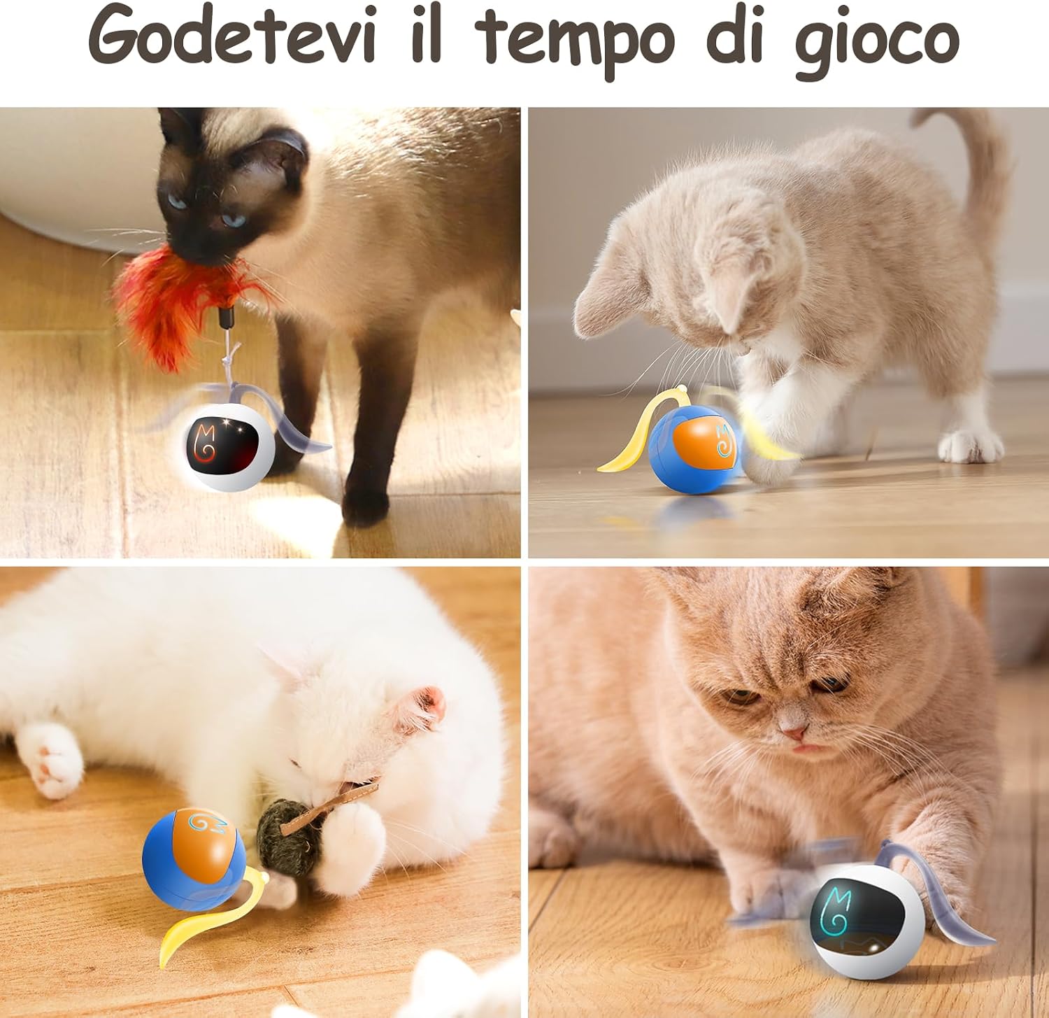 Detalle 2 de Migipaws Giocattolo Interattivo Sferico per Gatti con Palla Luminosa e Sacchetto Misterioso (bianco)