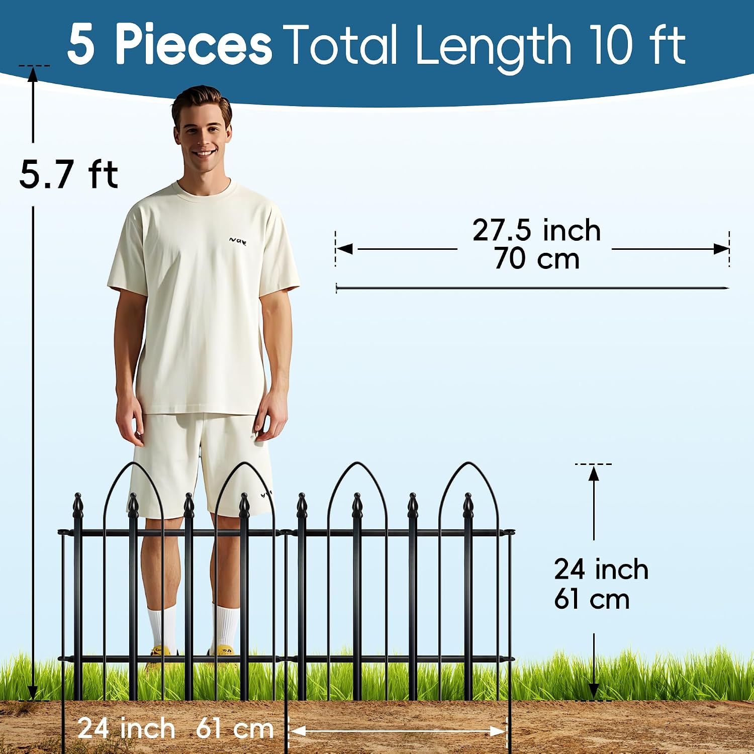 Detalle de Thealyn Garden Fence 61cm H 5‑panel 3m